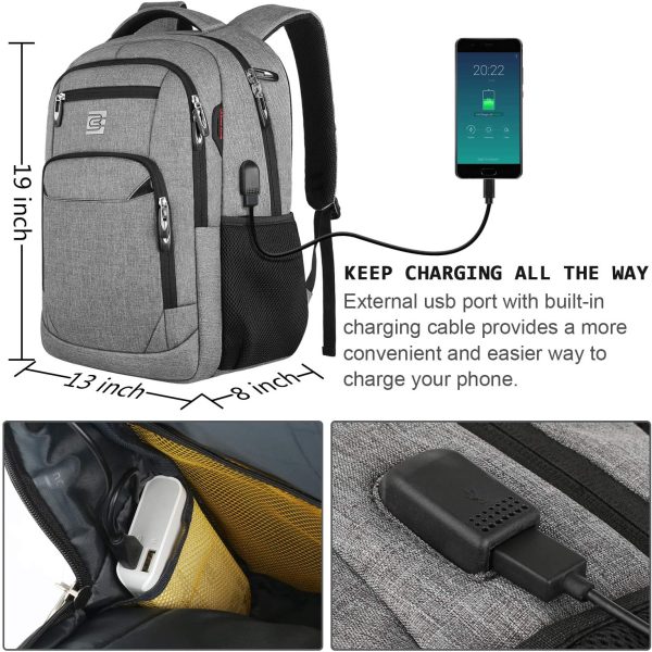 Laptop Backpack with USB Charging&Headphone Port,Anti-Theft Business Laptop Backpack with Breathable Padded Shoulder Strap, Water Resistant Computer Rucksack for School/Work/Travel (15.6 Inch, Grey) - Image 4