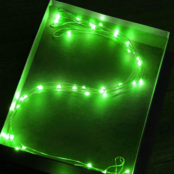 Mini St. Patrick's Day Fairy Lights Battery Operate, 1 Pack Copper Wire 3*AAA Battery Powered Led Starry Fairy String Lights for Bedroom, Christmas, Party, Wedding, Decoration(5m/16ft Green)