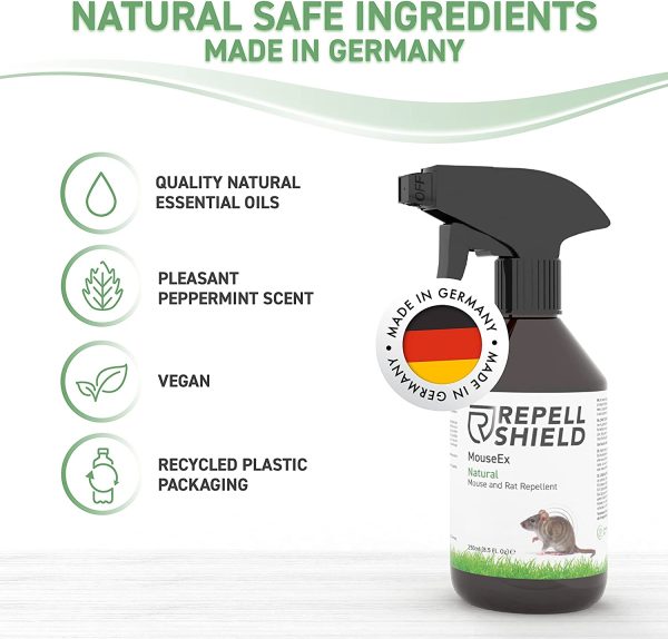 RepellShield Mouse Repellent Spray & Rat Deterrent - A Peppermint Oil Spray: A Natural Mice Repellent & Rat Repellent - Peppermint Spray for Rats - Alternative to Mouse Traps or Mouse Poison, 250ml