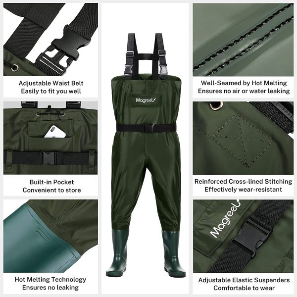 Magreel Kids Chest Waders Waterproof Nylon/PVC Youth Waders with Boots Fishing & Hunting Waders for Toddler & Children, Boys & Girls, Army Green, Age 2-13 - Image 2