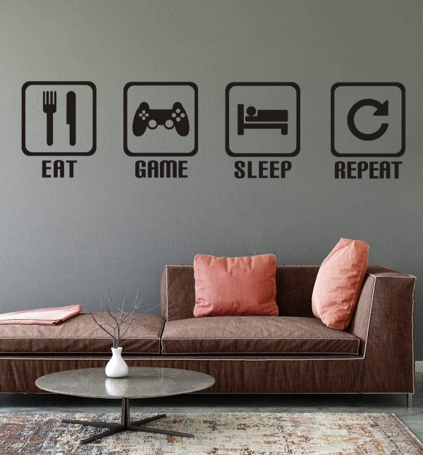 Eat Sleep Game Repeat Wall Sticker Gaming Gamer Wall Sticker Minecraft Game Room Decor Children Gift Nursery Boys Room Wall Vinyl Decal Lettering Stickers Home Decor - Image 8