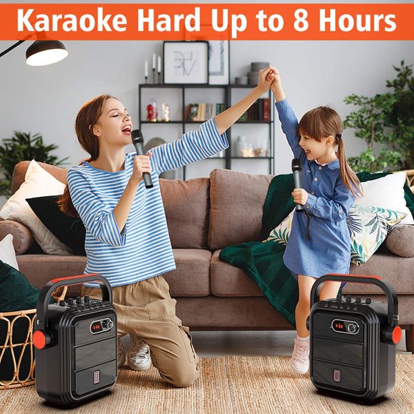 JYX Karaoke Machine with 2 UHF Wireless Microphones, Portable Bluetooth Speaker with Shoulder Strap, HD Sound PA System Support TWS, Radio, AUX In, REC, Bass&Treble for Party/Meeting - Image 3