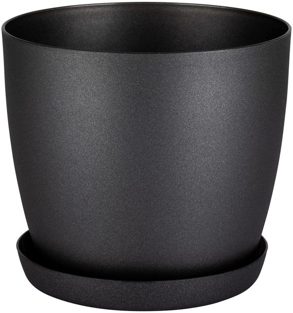 Home Garden Ornaments Flower Pots,6 Colours,3 sizes, Mat Plastic Plant Pots Planter + Saucer Tray (14 cm, Black Graphite Mat) - Image 3