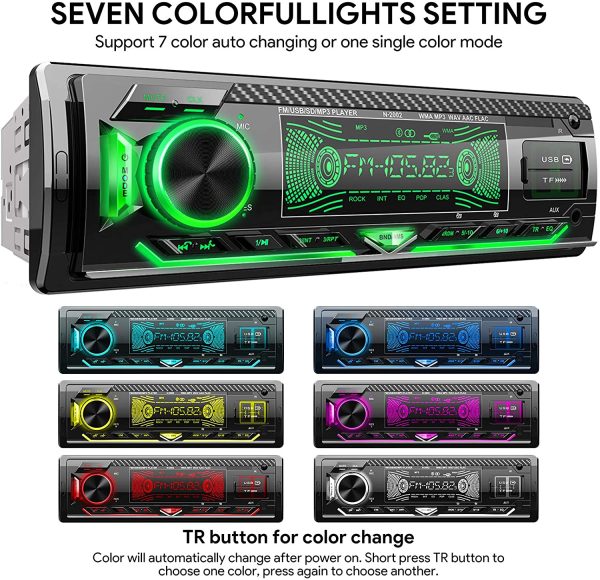 Car Stereo Bluetooth, CENXINY Car Radio Bluetooth 5.0 Hands-free1 Din Universal Built-in Microphone, 4X65W Car Radio Receiver, USB/TF/FM/AUX/WMA/WAV/MP3 Media Player with 7 Colorful Lights - Image 6