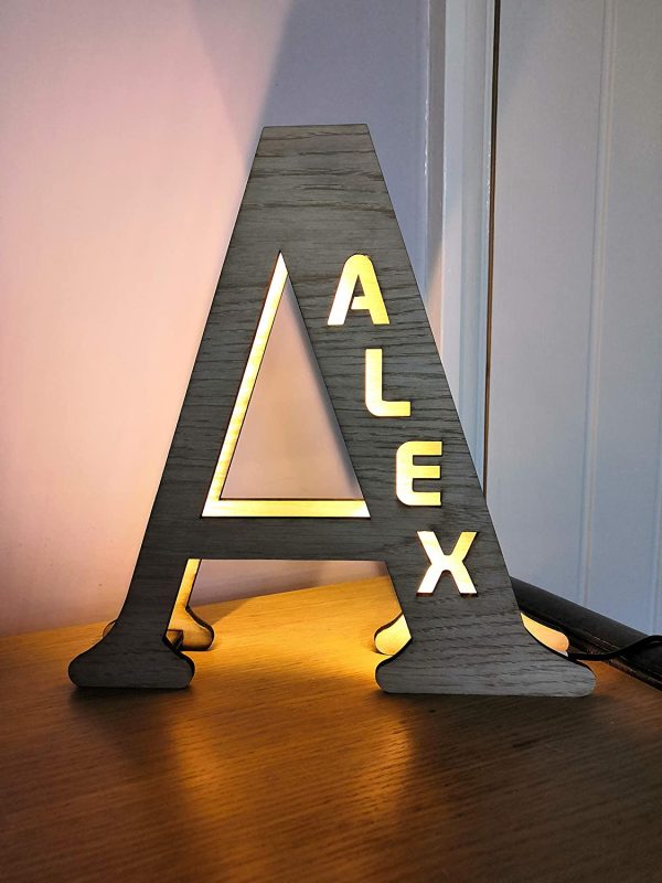 Personalised LED Wooden Night Light/Letter Lamps ?C Free Standing