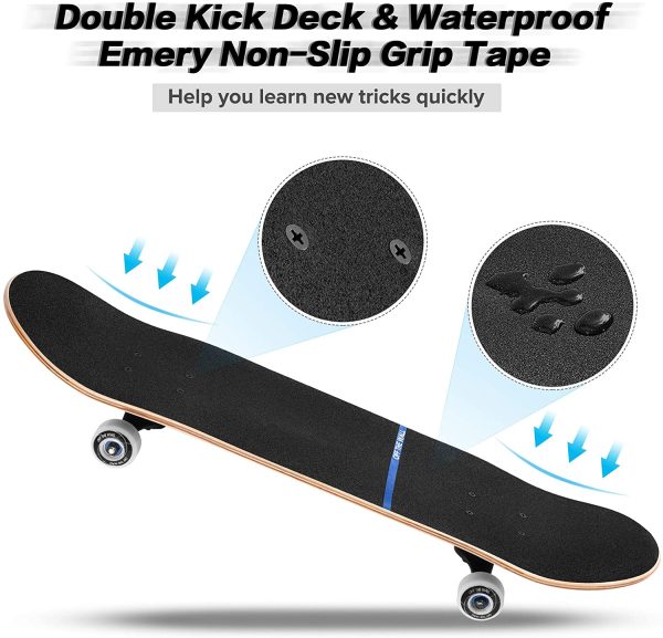 Complete Skateboard, 7-Layer Maple Wood Deck Double Kick Standard Skateboards with All-in-One Skate Tool, for Kids, Teens, Adult, Beginner (31 x 8 Inch) - Image 7