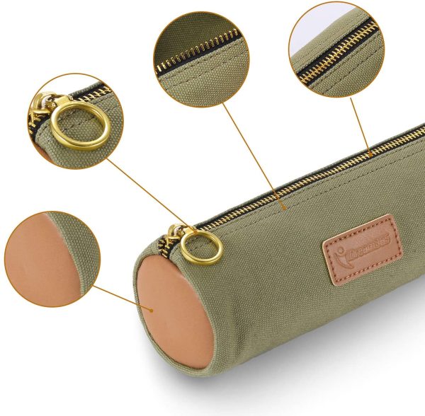 Canvas Simple Pencil Case Bag Pouch??Durable with Brass Zipper,Match Color Design-Green - Image 5