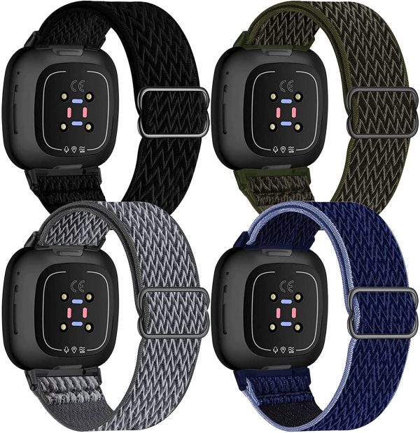 Fengyiyuda 4Pack Nylon Strap Compatible with Fitbit Versa 3/Sense Strap,Adjustable Nylon Sport Band for Women Men,Breathable Replacement Wristband,Black/Army Green/Storm Gray/Midnight Blue Black - Image 6