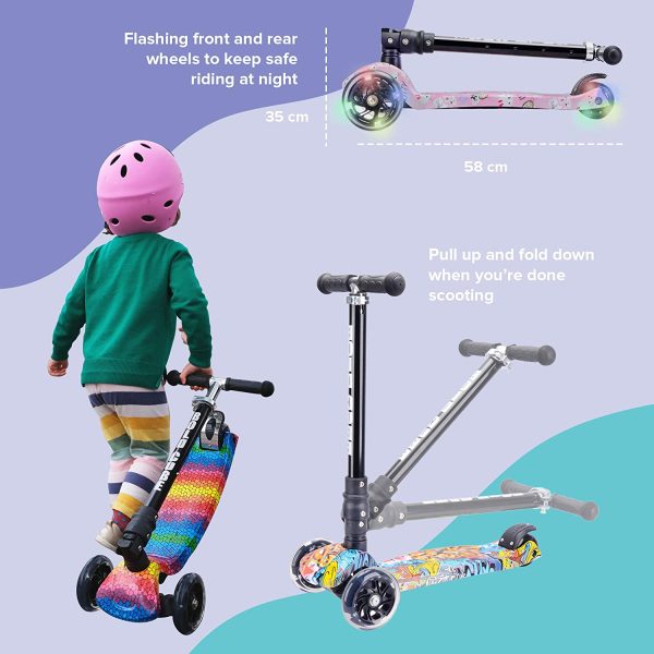 BOLDCUBE Kids 3 Wheel Kick Scooter - Lean to Steer - Foldable & Height Adjustable - Flashing LED Lights - Replaceable Parts - Suitable for Girls & Boys Ages 5 + Gifts for Kids Birthday and Christmas - Image 6