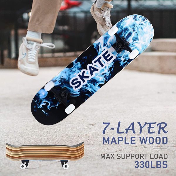 DISUPPO Skateboards,31" x 8"Complete Standard Skate Board for Beginners,7 Layer Canadian Maple Double Kick Skateboard for Adults, Boys, Girls, Kids, Teens - Image 7