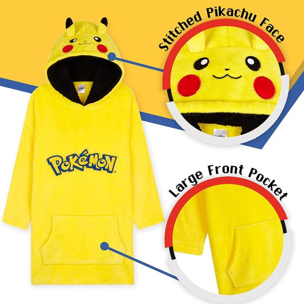 Pokemon Hoodie for Boys, Pikachu Oversized Blanket Hoodie Kids, Fleece Poncho - Image 5