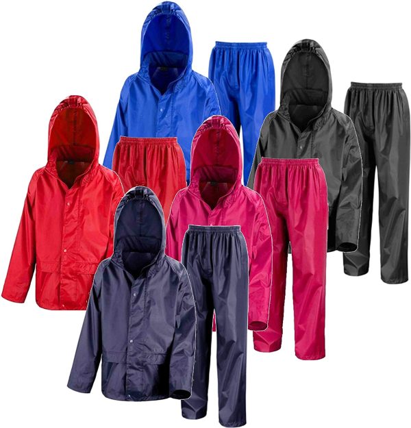 Kids Waterproof Jacket & Trousers Suit Set in Black, Navy Blue or Royal Blue Childs Childrens Boys Girls - Image 2