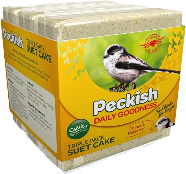 Peckish Daily Goodness Mealworm Suet Cake Block for Wild Birds, 300 g, Pack of 3