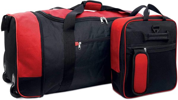 iN Travel Foldable Holdall Luggage Bag with Plastic Wheels. Use as a Lightweight Luggage Bag Suitcase or Backpack. Ideal for Travel, Sports kit & Equipment (Black/Red) - Image 6