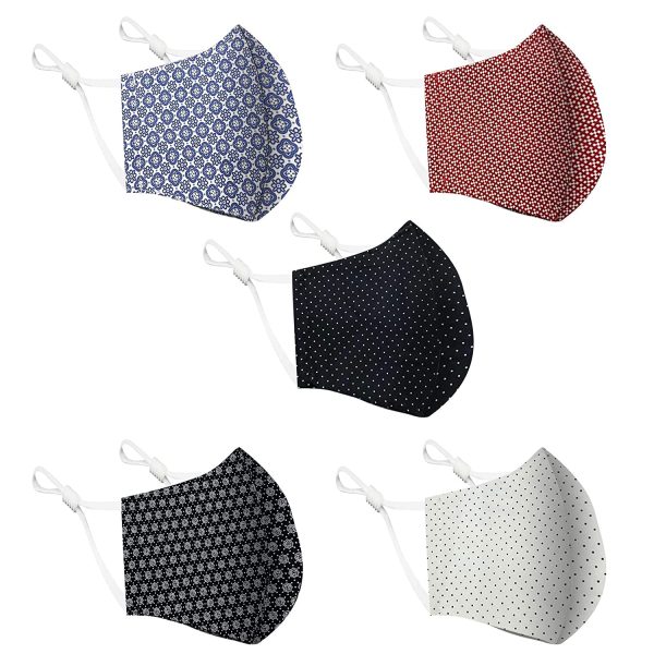 Cotton Face Mask 5 Pack | Handmade in UK Washable Reusable with Nose Wire | Filter Pocket | Adjustable Ear Loops | 3 Layers Cloth Face Masks for Women Men | Dots Patterns - Image 2