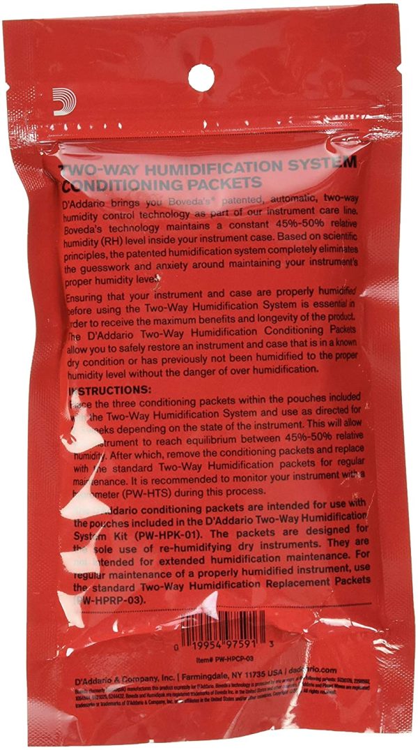 D'Addario Guitar Humidifier Packs - Two-Way Humidification System Conditioning Packets - For Restoring to Proper Guitar Humidification Level - 3 Restore Conditioning Packets