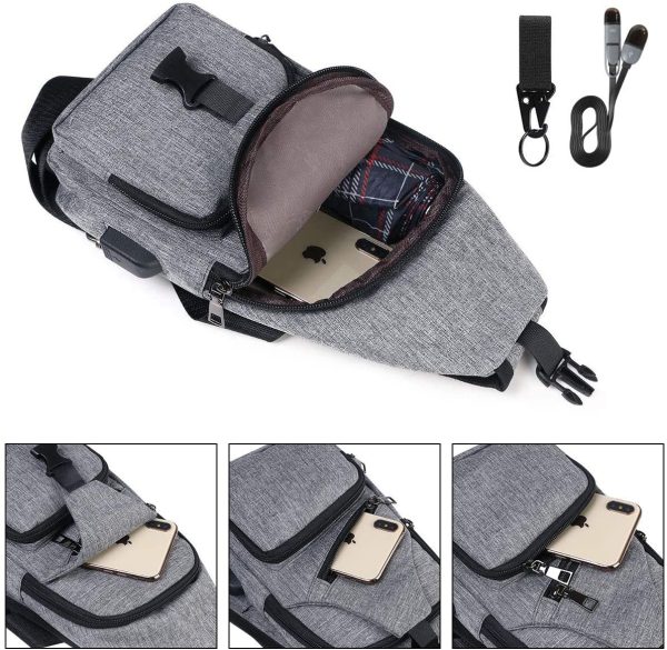 flintronic Sling Bag, Chest Bag with USB Charging Port, Men Women Lightweight Crossbody For Hiking,Cycling, Traveling (Include 1*USB Cable)