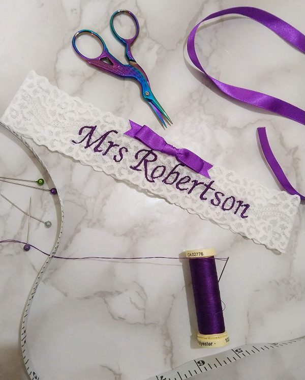 Personalised wedding garter, Mrs garter, Any text, Any colour - Image 3