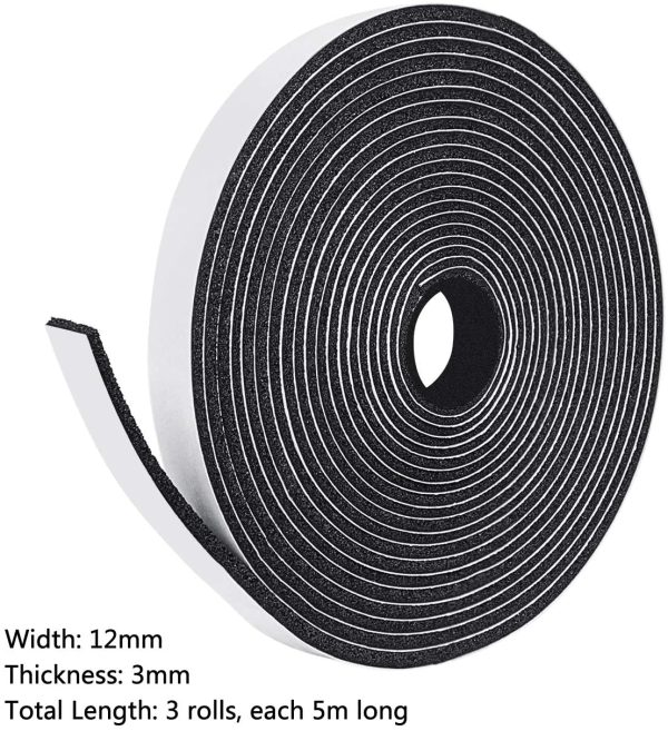 Fowong Open Cell Foam Tape, 12mm(Width) X 3mm(Thick), Weather Stripping for Doors and Windows Adhesive Insulation Strip (3 Rolls with Total 15M Long) - Image 4