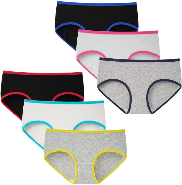 INNERSY Teen Girls Knickers Soft Cotton Underwear Mid Waist Assorted Panties for Teenager Age 10-16 (Pack of 6)