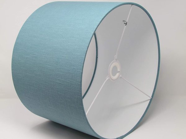 Handmade Plain Teal Blue Linen Textured Fabric Drum Lampshade Lightshade - Image 2