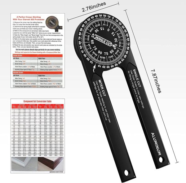 Miter Saw Protractor Angle Finder Tool, 7 Inch Aluminum Metal Professional Mitre Protractor, Miter Gauge for Inside Outside Corner, Skirting Woodworking, Crown Molding, Carpenter, Plumber - Image 3