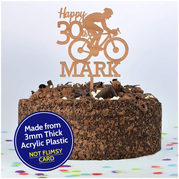 Bicycle Cake Topper - Cycling Birthday Cake Decoration - PERSONALISED Mountain Bike Cake Toppers for Him, Son, Boys, Dad, Grandad, Kids - Gold Silver Black Blue Red Wood Cake Decoration - Image 7