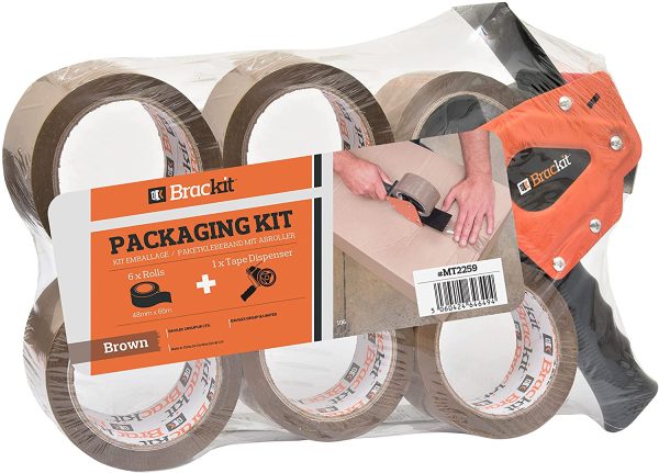 Brackit Tape with Dispenser, Brown 48mm x 66m, Pack of 6 Rolls ?C Strong Heavy Duty Packing Tape for Regular Use or Moving ?C Easily Seals Your Parcels and Boxes - Image 2