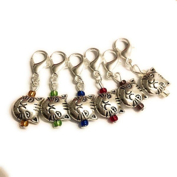 Crochet Stitch Markers, Snag Free Stitch Markers Set, Crochet Tools, Cheshire Cat Stitch Markers, Gift for Crazy Cat Lady, Gift for Crocheters, Tibetan Silver Stitch Markers