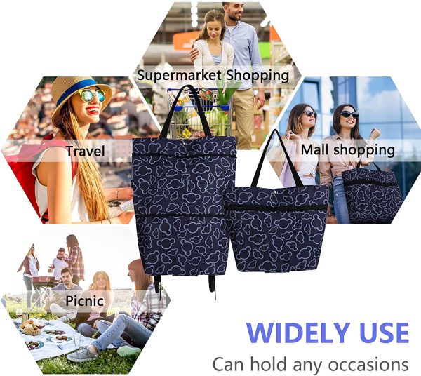 Foldable Shopping Bag with Wheels, Collapsible Trolley Bag on Wheels for Women, Reusable Multi-Function Shopping Travel Tote Bag, Heavy-Duty Capacity Bag#7306