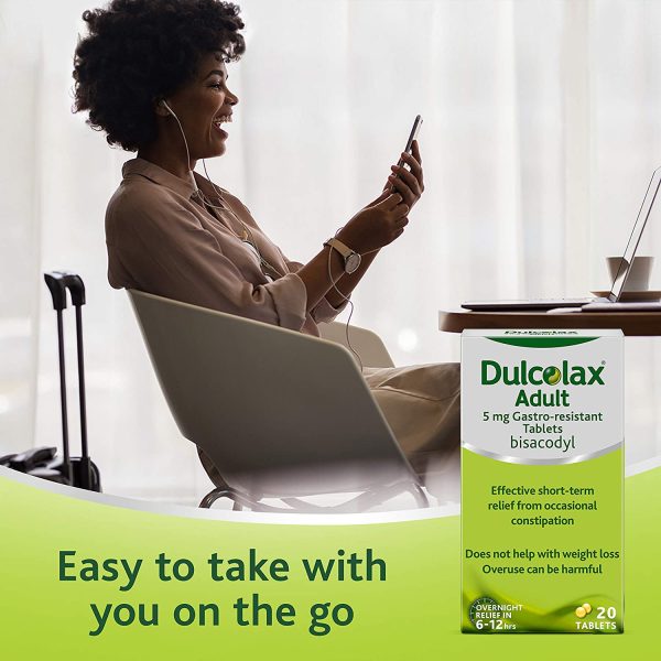 Dulcolax Adult 5 mg Gastro-resistant Tablets - Overnight Relief from Occasional Constipation in 6-12 Hours- Pack of 20 Laxative Tablets - Image 3