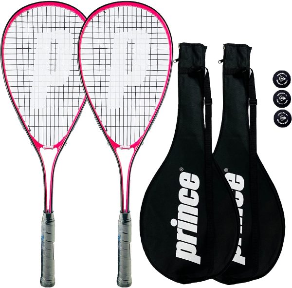 Prince 2 x Power Ti Squash Rackets + Covers + 3 Squash Balls (Various Options)