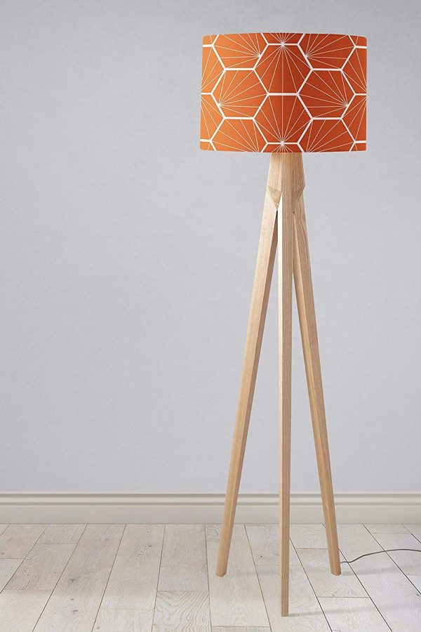 Orange Lampshade with White Hexagon Design, Ceiling or Table Lamp Shade