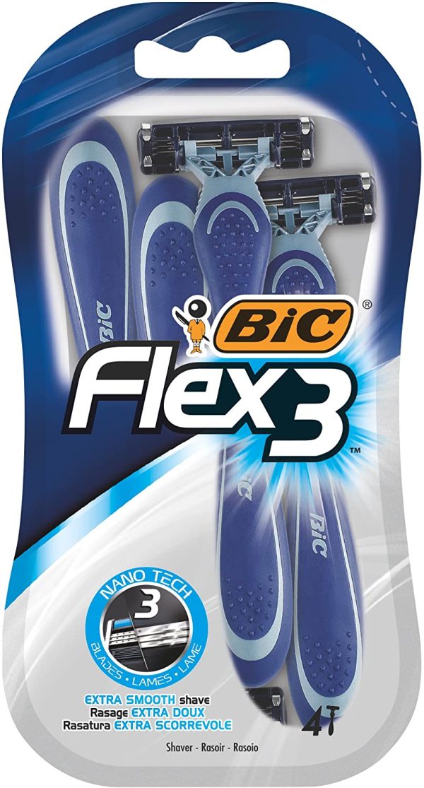 BIC Flex 3, Triple Blade Razor Blades for Men, With Moving Blade Heads for a Close and Soft Shave, Pack of 4 - Image 4