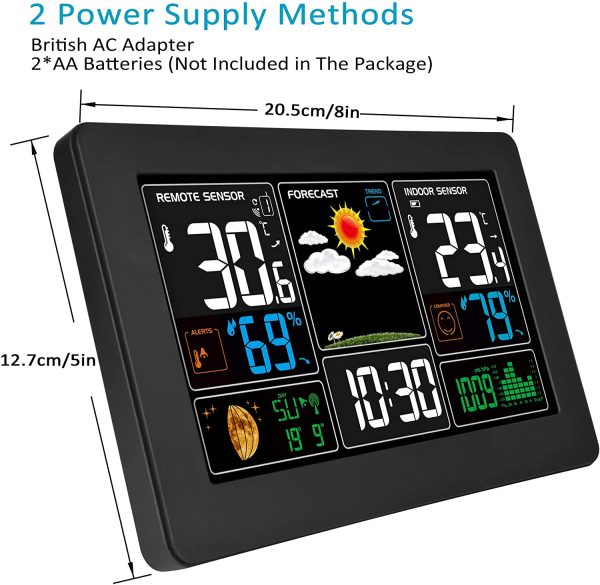 Kalawen Weather Station with Outdoor Indoor Sensor, MSF Wireless Digital Alarm Clock, Barometer, Temperature, Humidity Monitor, Weather Forecast for Home Garden - Image 5