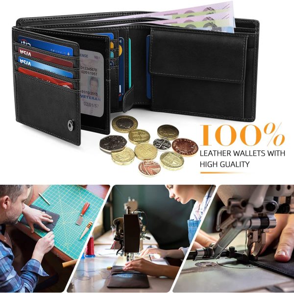 HOCRES? Wallets for Mens Mutifunctional RFID Blocking Leather Slim Wallet with 15 Credit Card Holders, 2 Banknote Compartments & 2 ID Window Minimalist Wallets Men with Gift Box - Image 3