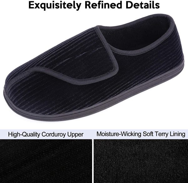 LongBay Men's Diabetic Wide Fit Memory Foam Slippers Comfy Warm Plush Fleece Arthritis Edema Swollen House