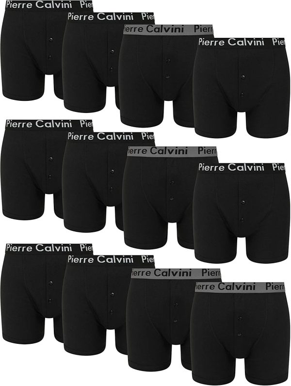 Pierre calvini Men's Button Fly Boxer Shorts (Pack of 12)