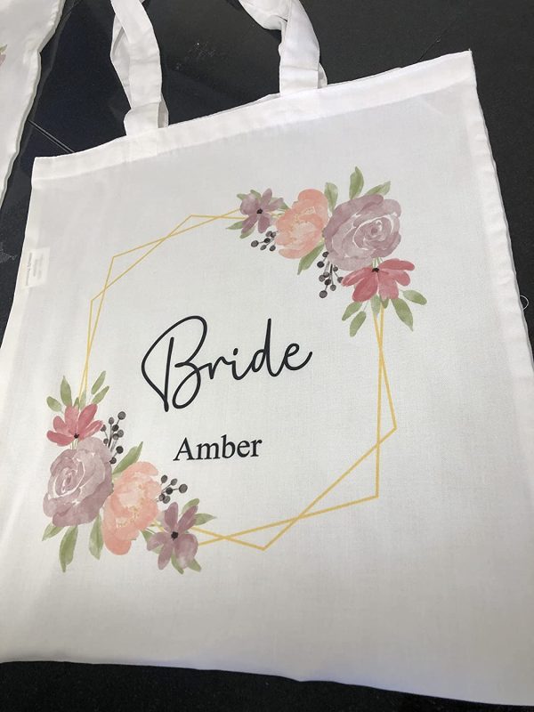 Personalised Bridesmaid Tote Bag, Custom Bridesmaids Gift Bag, Bridal Party Gift Bag, Hen Party Bags, Wedding Accessories, Floral Gold, Maid of Honor, Team Bride Tribe - Image 2