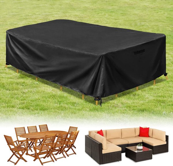 Garden Furniture Cover Waterproof 420D Heavy-duty Oxford Fabric Outdoor Garden Table Cover Patio Table Covers Rectangular Protective Cover Windproof for Chair Sofa Extra Large 300x146x68cm - Image 2