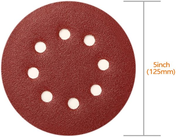 Sanding Discs Pads, 100Pcs 125mm Orbital Sander Discs, Hook and Loop 40 # 80 #,120 #,180 #,320 #,400 #,600 #,800 #,1500 #,2000 # Grits 8-Holes Sandpaper For Random Orbital Sander--SDPS5M100 - Image 6