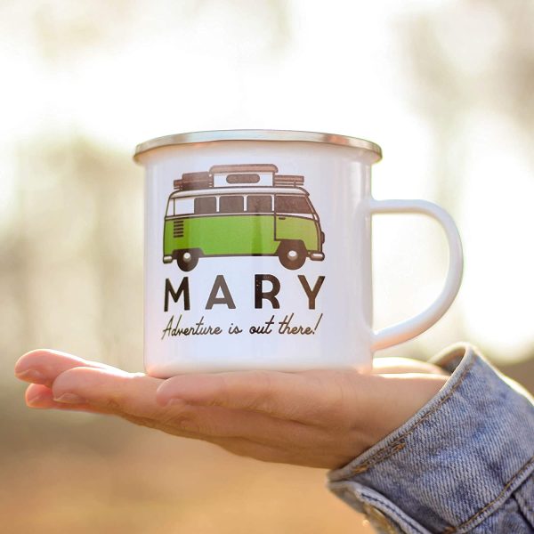 Personalised Campervan Enamel Mug - Travel & Adventure - Gift For Him or Her - Add Name and Text - Unique Custom Present - Image 4