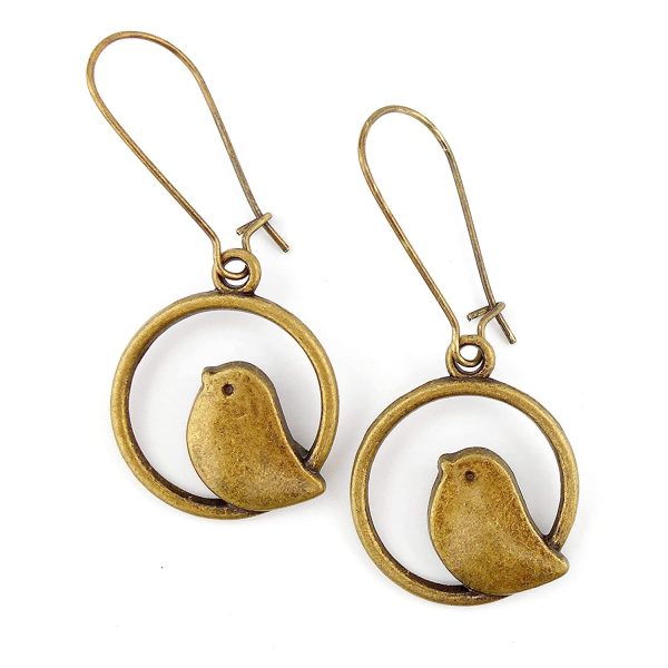 Mid length Antiqued Bronze Bird Earrings - Image 5