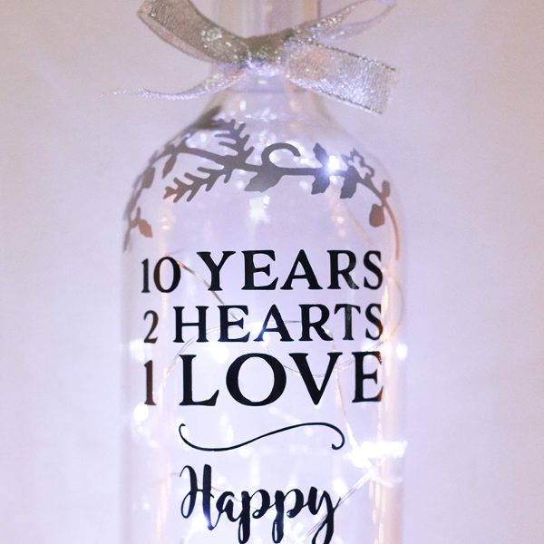 Personalised 10th Wedding Anniversary Gifts, 10 Years, Aluminium, Tin, Handmade Bottle Light - Image 5