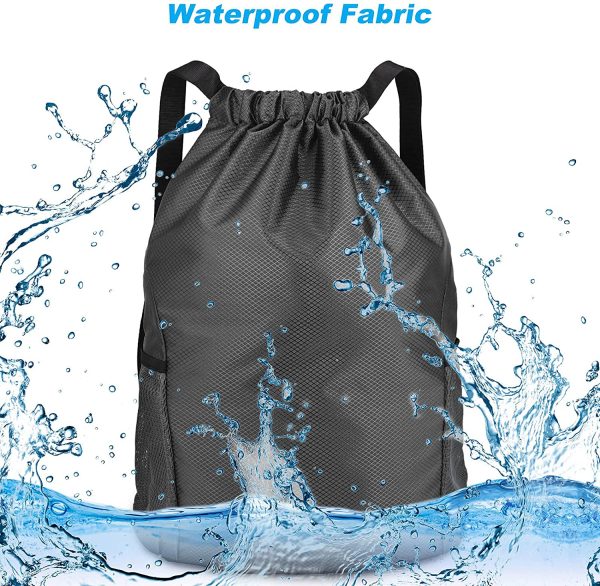 Dacitiery Drawstring Gym Bag, Gym Sack, Drawstring Backpack, Unisex PE Bags Drawstring with Outside Zipper, Sport Gym Sack Bring Two Side Pockets, Large Drawstring Bag - Image 3