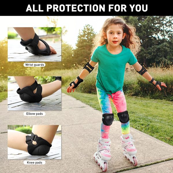 Kids Protective Gear, Knee Pads Elbow Pads Wrist Guards 3 in 1 Protective Gear Set for Skateboarding Inline Roller Skating Cycling BMX Bike Scooter Riding Sports - Image 6