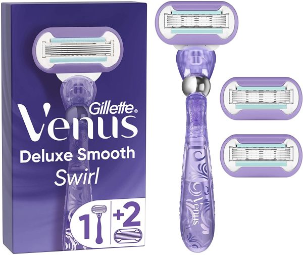 Gillette Venus Deluxe Smooth Swirl Women's Razor + 3 Razor Blade Refills, with Flexiball Technology, Lubrastrip with A Touch of Vitamin E - Image 2