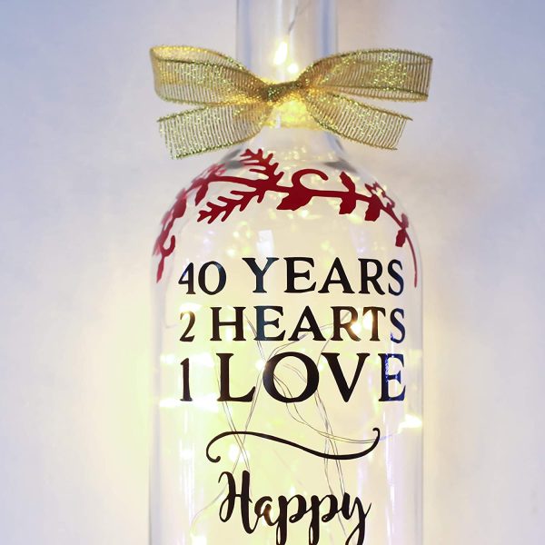 Personalised Ruby Wedding Anniversary Gifts, 40th, Parents, Grandparents, Couple, Bottle Light - Image 3