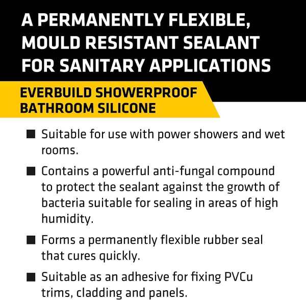 Everbuild Showerproof Bathroom Silicone Sealant, Clear, 280 ml - Image 2