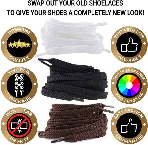 Flat Shoelaces (2 Pairs) Quality Durable Wide(9mm) Shoe Laces for Sneakers and Trainers Shoes - Image 3